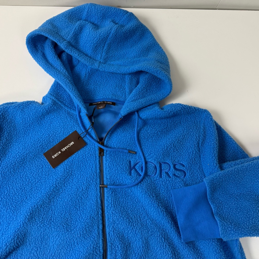 Michael Kors Fleece Full Zip Hoodie NWT w Embroidered Logo New Ship Blue